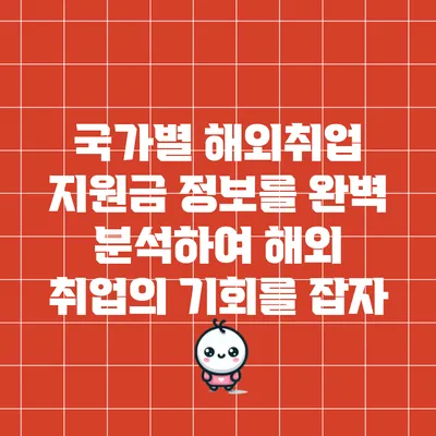 국가별 해외취업 지원금 정보를 완벽 분석하여 해외 취업의 기회를 잡자