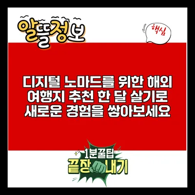 디지털 노마드를 위한 해외 여행지 추천: 한 달 살기로 새로운 경험을 쌓아보세요