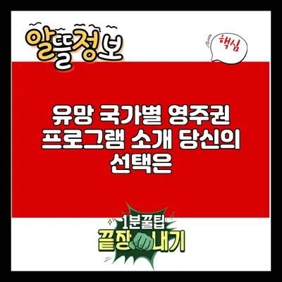 유망 국가별 영주권 프로그램 소개: 당신의 선택은?