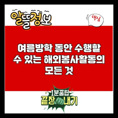 여름방학 동안 수행할 수 있는 해외봉사활동의 모든 것