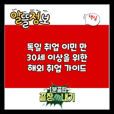 독일 취업 이민: 만 30세 이상을 위한 해외 취업 가이드